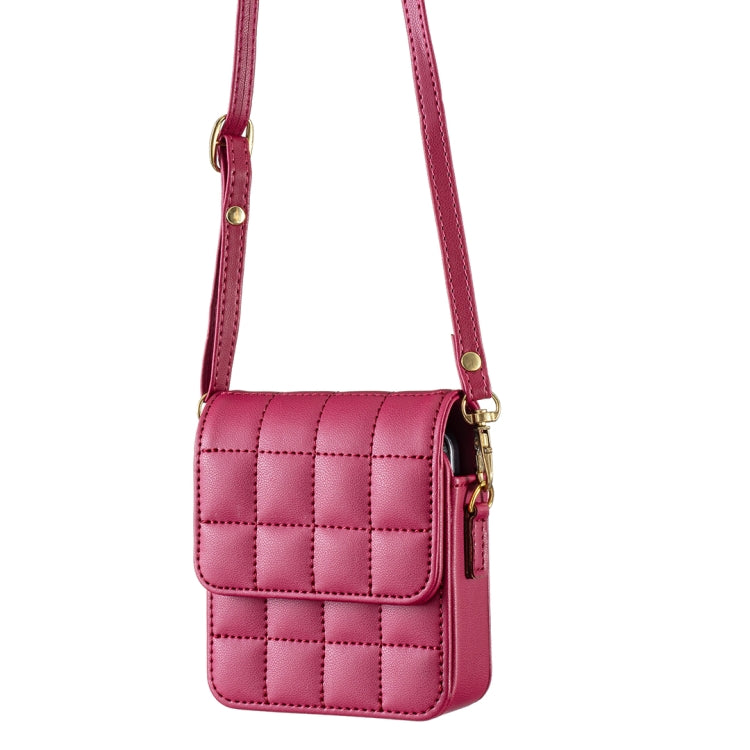 For Samsung Galaxy Z Flip6 BFB04 Plaid Crossbody Fold Phone Bag(Rose Red) - by buy2fix | Online Shopping UK | buy2fix