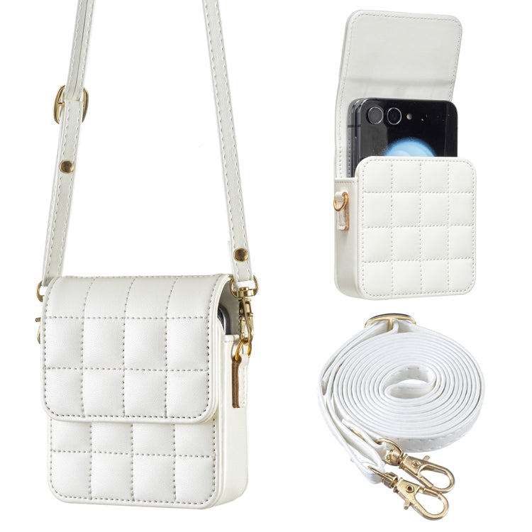 For Samsung Galaxy Z Flip6 BFB04 Plaid Crossbody Fold Phone Bag(White) - by buy2fix | Online Shopping UK | buy2fix
