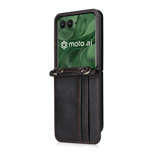 For Motorola Razr 50 Ultra Crossbody Card Bag PU Folding Phone Case(Black) by buy2fix