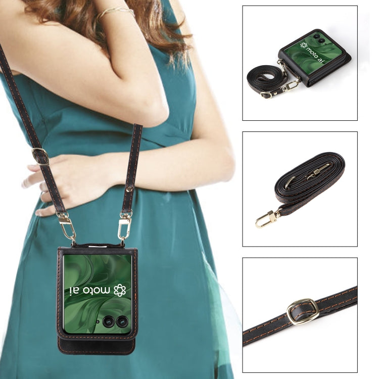 For Motorola Razr 50 Ultra Crossbody Card Bag PU Folding Phone Case(Black) by buy2fix