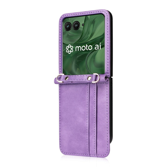 For Motorola Razr 50 Ultra Crossbody Card Bag PU Folding Phone Case(Purple) by buy2fix