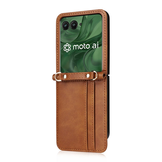 For Motorola Razr 50 Ultra Crossbody Card Bag PU Folding Phone Case(Brown) by buy2fix