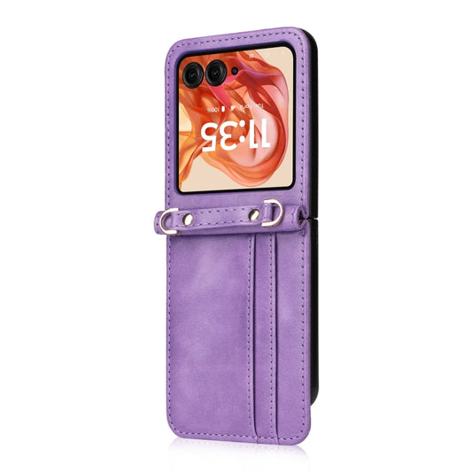 For Motorola Razr 50 Crossbody Card Bag PU Folding Phone Case(Purple) by buy2fix