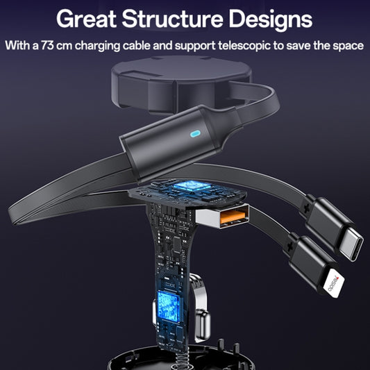 Yesido Y61 53W Type-C + 8 Pin Retractable Cable 3 in 1 Car Charger(Black) by Yesido