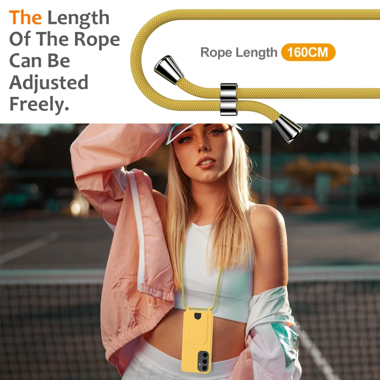 For Samsung Galaxy S25+ 5G Integrated Card Bag Solid Color Liquid Silicone Phone Case with Lanyard(Yellow) by buy2fix