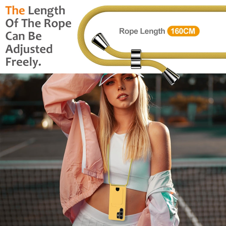 For Samsung Galaxy S25 Ultra 5G Integrated Card Bag Solid Color Liquid Silicone Phone Case with Lanyard(Yellow) by buy2fix