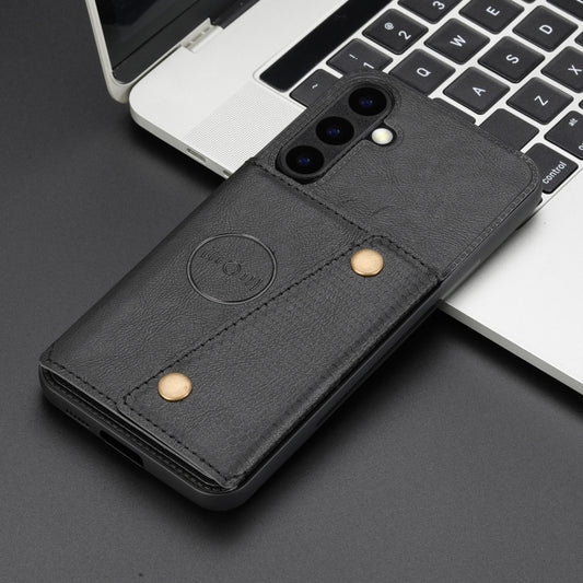 For Samsung Galaxy S25 5G Double Buckle Card Slots Magnetic Phone Case(Black) by buy2fix