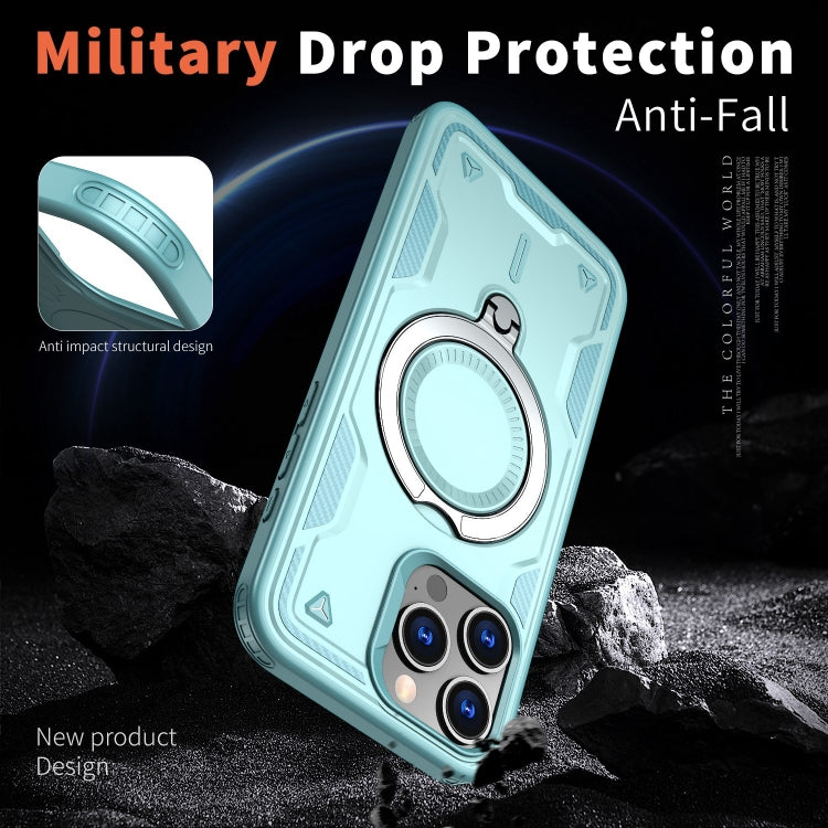 For iPhone 15 Pro PC Hybrid TPU Armor MagSafe Ring Holder Phone Case(Light Blue) - iPhone 15 Pro Cases by buy2fix | Online Shopping UK | buy2fix
