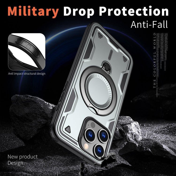 For iPhone 15 Pro PC Hybrid TPU Armor MagSafe Ring Holder Phone Case(Grey) - iPhone 15 Pro Cases by buy2fix | Online Shopping UK | buy2fix