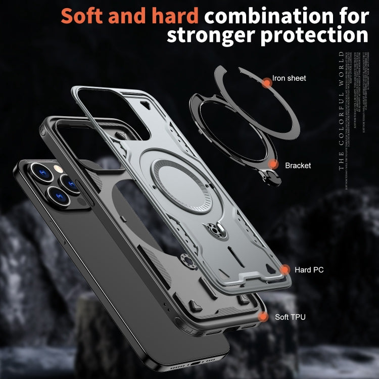 For iPhone 15 Pro PC Hybrid TPU Armor MagSafe Ring Holder Phone Case(Grey) - iPhone 15 Pro Cases by buy2fix | Online Shopping UK | buy2fix