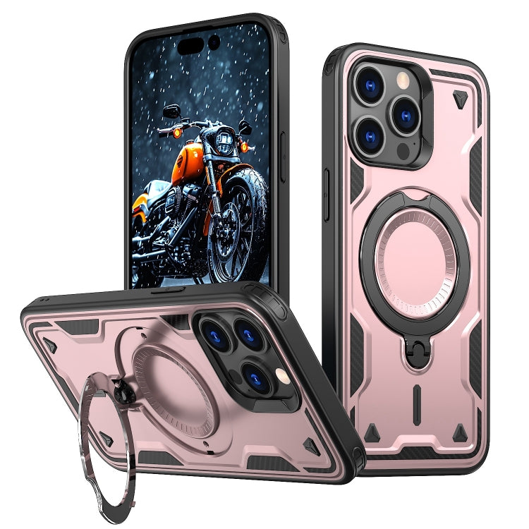 For iPhone 15 Pro PC Hybrid TPU Armor MagSafe Ring Holder Phone Case(Rose Gold) - iPhone 15 Pro Cases by buy2fix | Online Shopping UK | buy2fix