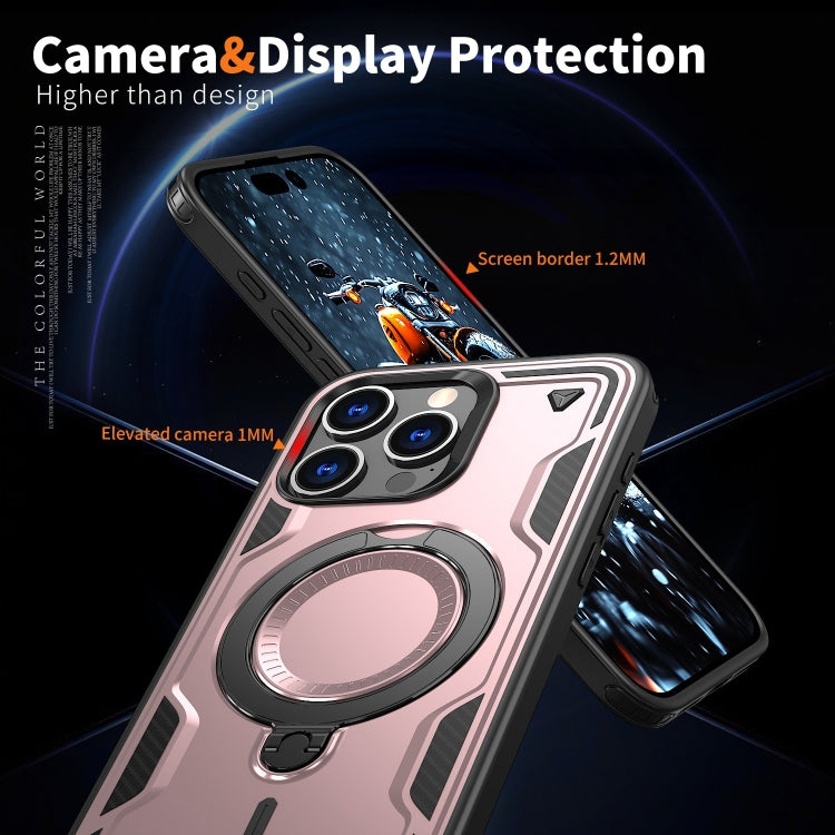 For iPhone 15 Pro PC Hybrid TPU Armor MagSafe Ring Holder Phone Case(Rose Gold) - iPhone 15 Pro Cases by buy2fix | Online Shopping UK | buy2fix