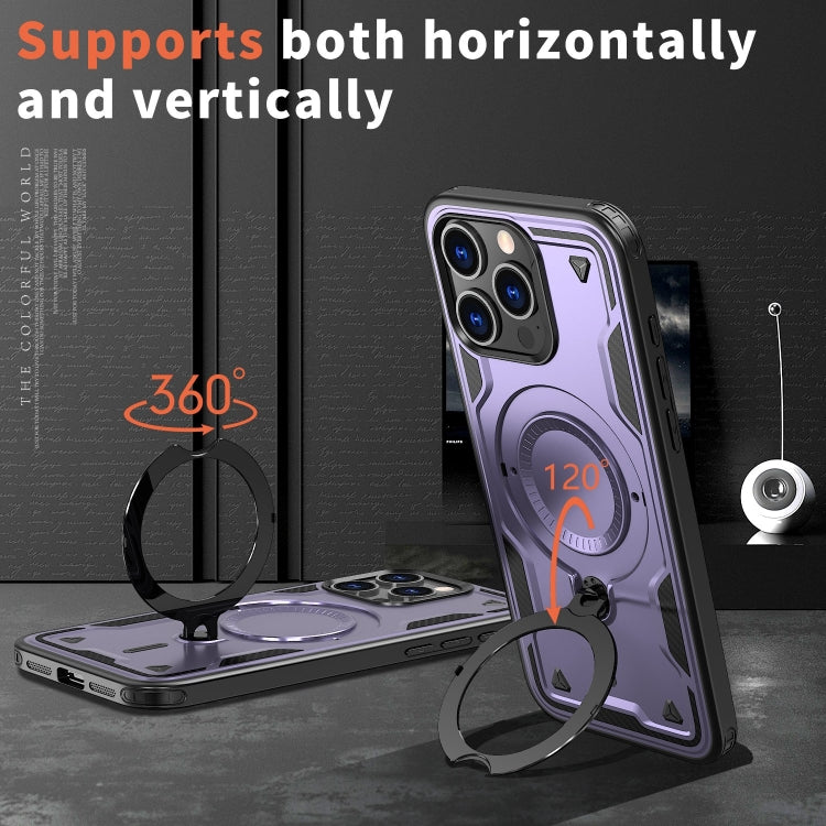 For iPhone 15 Pro PC Hybrid TPU Armor MagSafe Ring Holder Phone Case(Purple) - iPhone 15 Pro Cases by buy2fix | Online Shopping UK | buy2fix