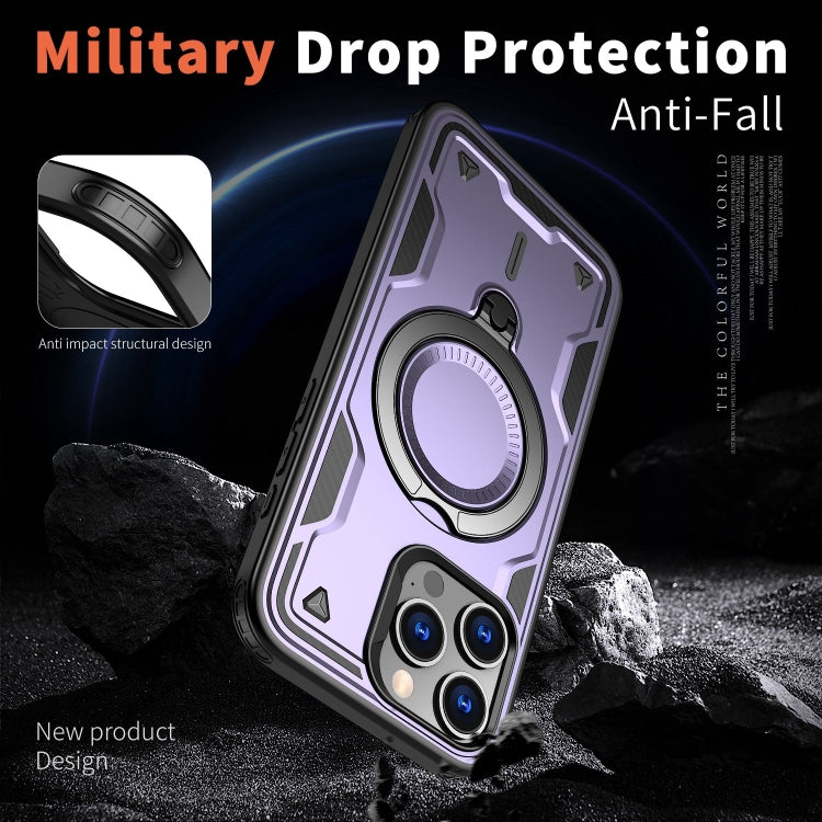 For iPhone 15 Pro PC Hybrid TPU Armor MagSafe Ring Holder Phone Case(Purple) - iPhone 15 Pro Cases by buy2fix | Online Shopping UK | buy2fix
