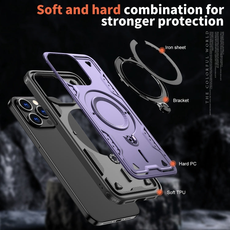 For iPhone 15 Pro PC Hybrid TPU Armor MagSafe Ring Holder Phone Case(Purple) - iPhone 15 Pro Cases by buy2fix | Online Shopping UK | buy2fix