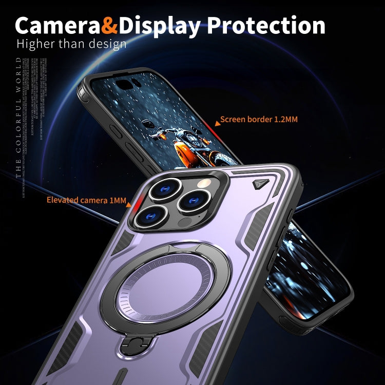 For iPhone 15 Pro PC Hybrid TPU Armor MagSafe Ring Holder Phone Case(Purple) - iPhone 15 Pro Cases by buy2fix | Online Shopping UK | buy2fix