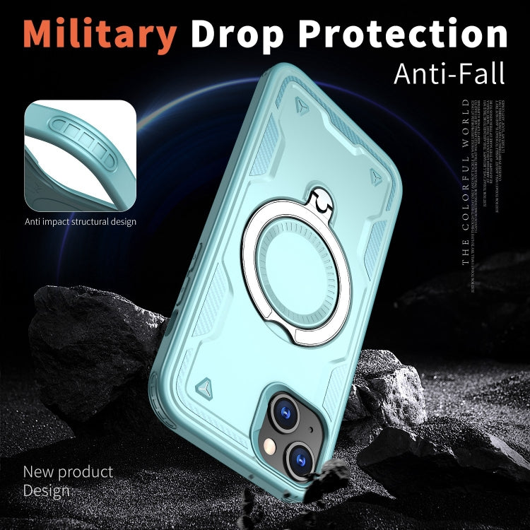 For iPhone 15 PC Hybrid TPU Armor MagSafe Ring Holder Phone Case(Light Blue) - iPhone 15 Cases by buy2fix | Online Shopping UK | buy2fix