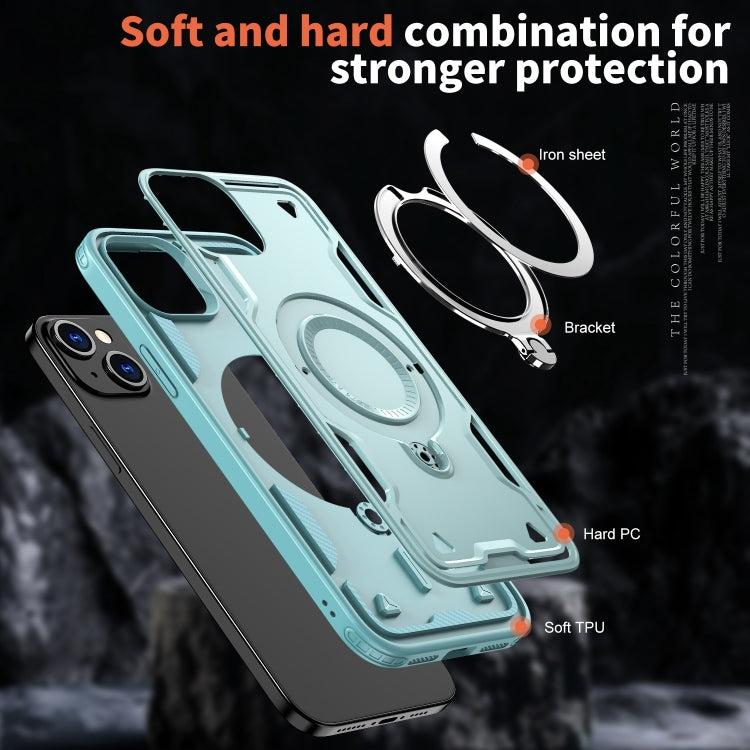 For iPhone 15 PC Hybrid TPU Armor MagSafe Ring Holder Phone Case(Light Blue) - iPhone 15 Cases by buy2fix | Online Shopping UK | buy2fix