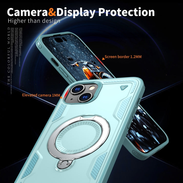 For iPhone 15 PC Hybrid TPU Armor MagSafe Ring Holder Phone Case(Light Blue) by buy2fix