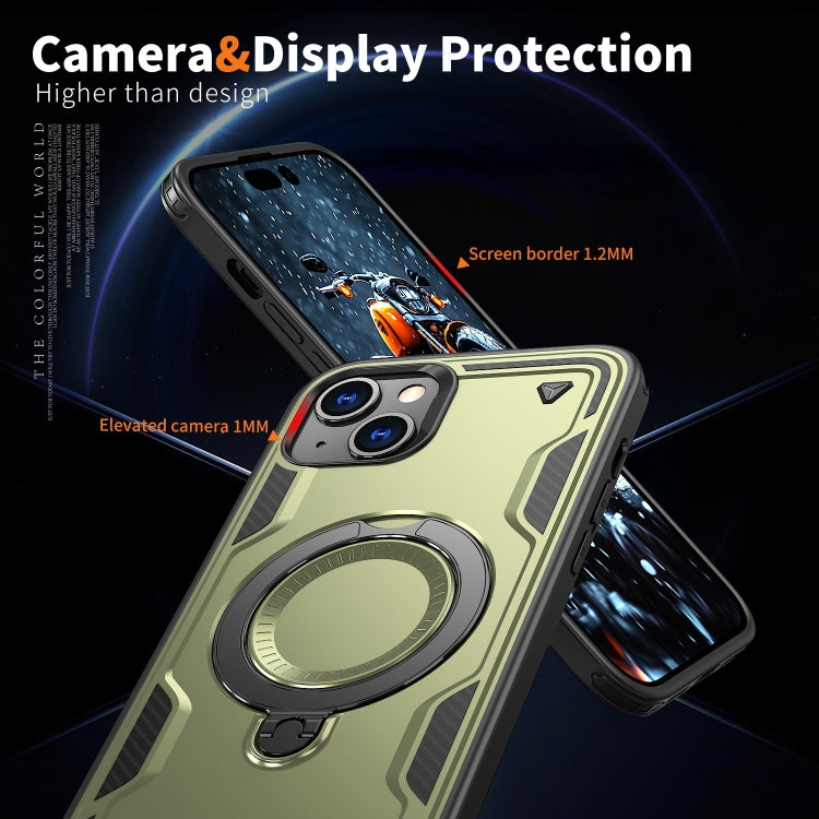 For iPhone 15 PC Hybrid TPU Armor MagSafe Ring Holder Phone Case(Olive Green) by buy2fix