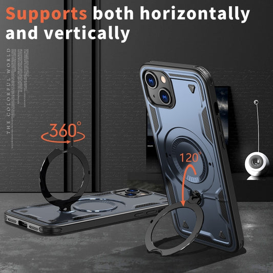 For iPhone 15 PC Hybrid TPU Armor MagSafe Ring Holder Phone Case(Blue) by buy2fix