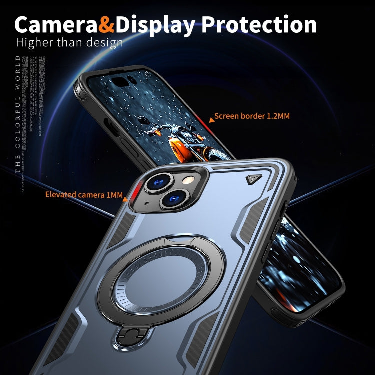 For iPhone 15 PC Hybrid TPU Armor MagSafe Ring Holder Phone Case(Blue) by buy2fix