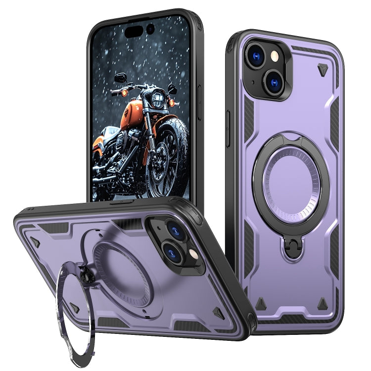 For iPhone 15 PC Hybrid TPU Armor MagSafe Ring Holder Phone Case(Purple) - iPhone 15 Cases by buy2fix | Online Shopping UK | buy2fix