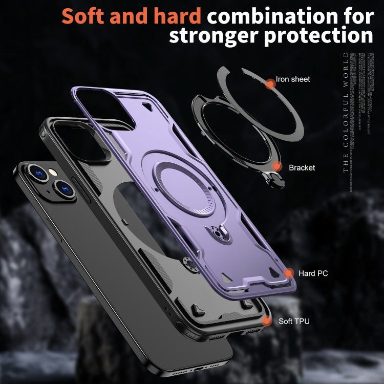 For iPhone 15 PC Hybrid TPU Armor MagSafe Ring Holder Phone Case(Purple) - iPhone 15 Cases by buy2fix | Online Shopping UK | buy2fix