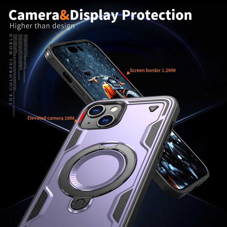 For iPhone 15 PC Hybrid TPU Armor MagSafe Ring Holder Phone Case(Purple) by buy2fix