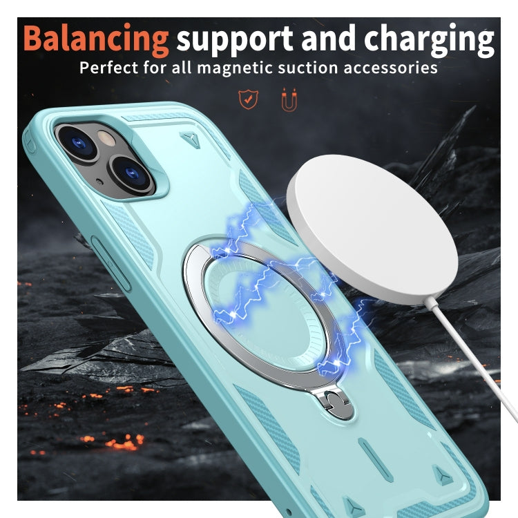 For iPhone 14 Plus PC Hybrid TPU Armor MagSafe Ring Holder Phone Case(Light Blue) - iPhone 14 Plus Cases by buy2fix | Online Shopping UK | buy2fix