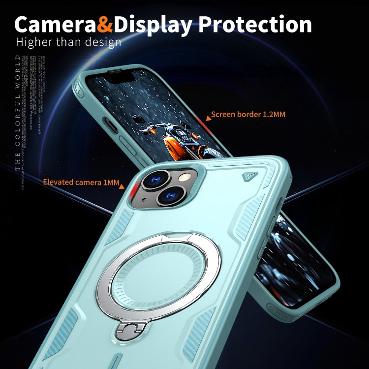 For iPhone 14 Plus PC Hybrid TPU Armor MagSafe Ring Holder Phone Case(Light Blue) - iPhone 14 Plus Cases by buy2fix | Online Shopping UK | buy2fix
