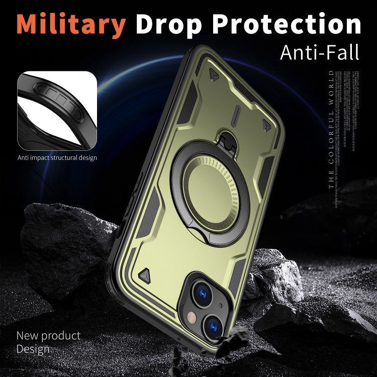 For iPhone 14 Plus PC Hybrid TPU Armor MagSafe Ring Holder Phone Case(Olive Green) - iPhone 14 Plus Cases by buy2fix | Online Shopping UK | buy2fix