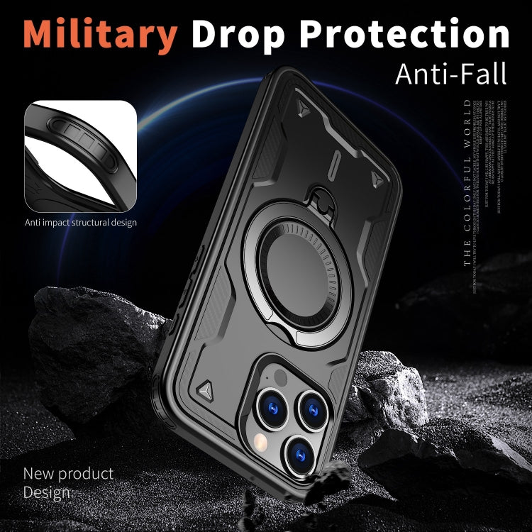 For iPhone 14 Pro PC Hybrid TPU Armor MagSafe Ring Holder Phone Case(Black) - iPhone 14 Pro Cases by buy2fix | Online Shopping UK | buy2fix