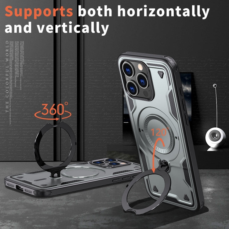 For iPhone 14 Pro PC Hybrid TPU Armor MagSafe Ring Holder Phone Case(Grey) - iPhone 14 Pro Cases by buy2fix | Online Shopping UK | buy2fix
