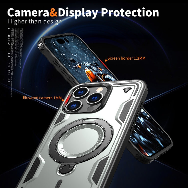 For iPhone 14 Pro PC Hybrid TPU Armor MagSafe Ring Holder Phone Case(Grey) - iPhone 14 Pro Cases by buy2fix | Online Shopping UK | buy2fix