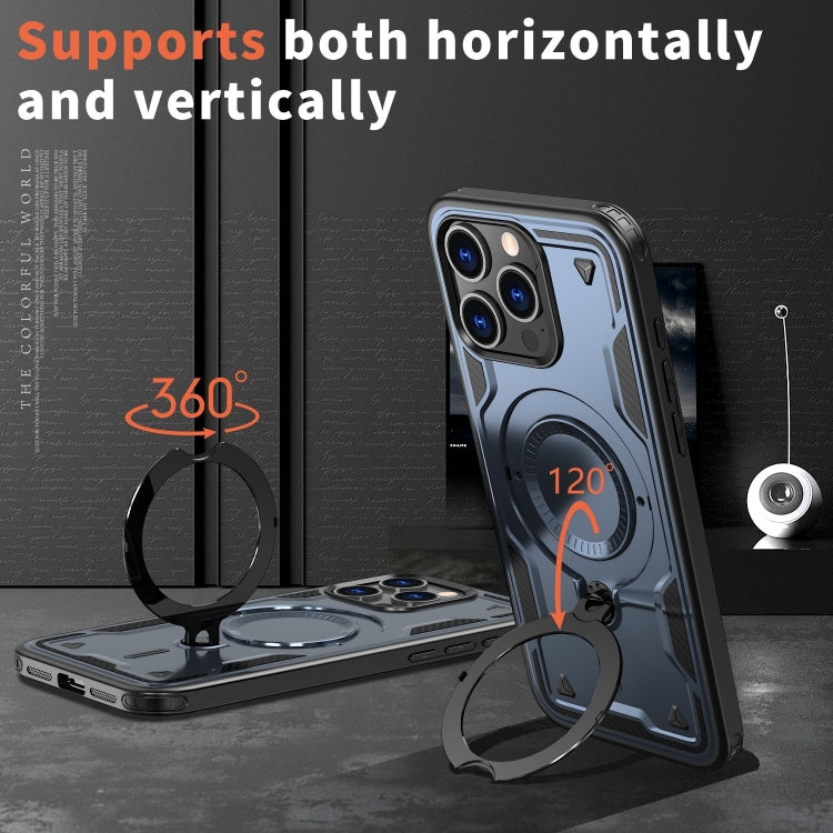 For iPhone 14 Pro PC Hybrid TPU Armor MagSafe Ring Holder Phone Case(Blue) - iPhone 14 Pro Cases by buy2fix | Online Shopping UK | buy2fix