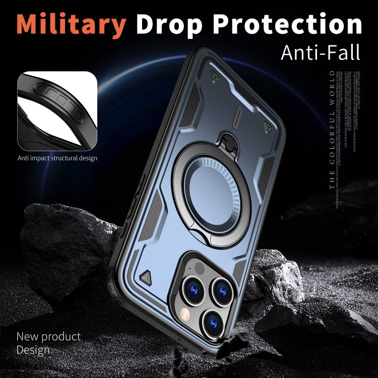 For iPhone 14 Pro PC Hybrid TPU Armor MagSafe Ring Holder Phone Case(Blue) - iPhone 14 Pro Cases by buy2fix | Online Shopping UK | buy2fix