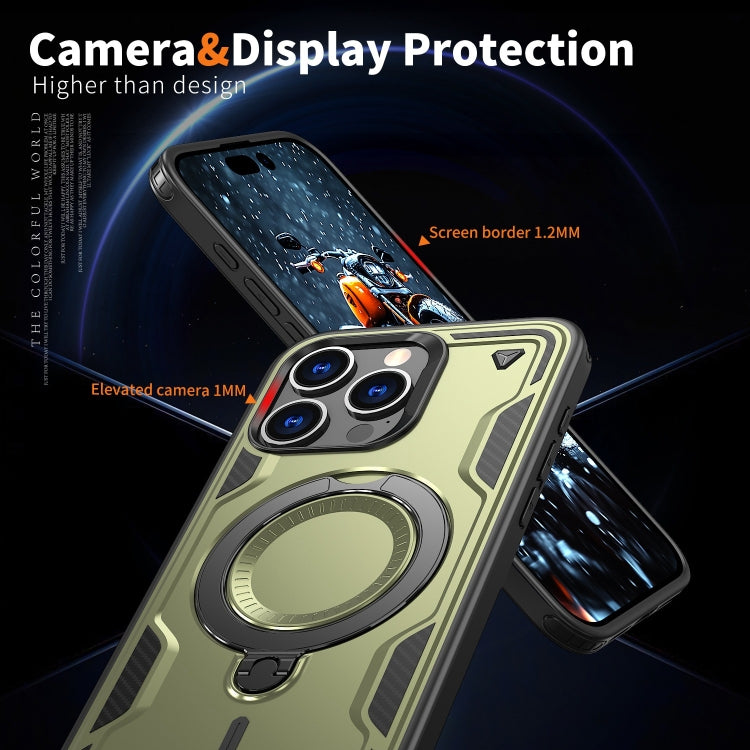 For iPhone 13 Pro Max PC Hybrid TPU Armor MagSafe Ring Holder Phone Case(Olive Green) by buy2fix