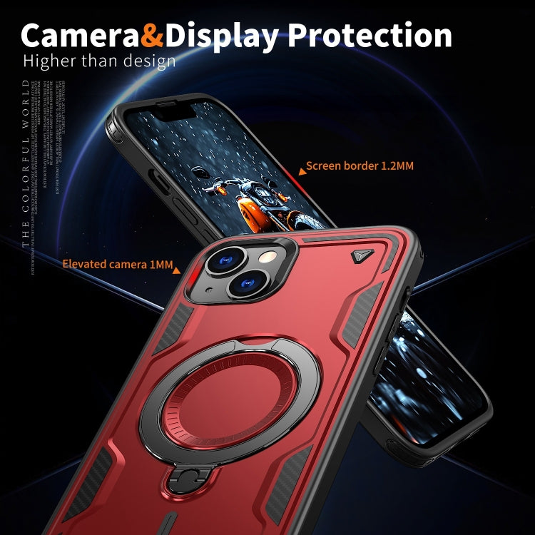 For iPhone 13 PC Hybrid TPU Armor MagSafe Ring Holder Phone Case(Red) by buy2fix