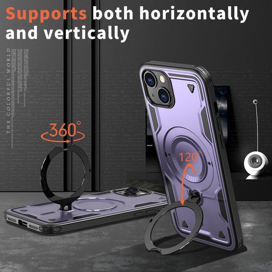 For iPhone 13 PC Hybrid TPU Armor MagSafe Ring Holder Phone Case(Purple) by buy2fix