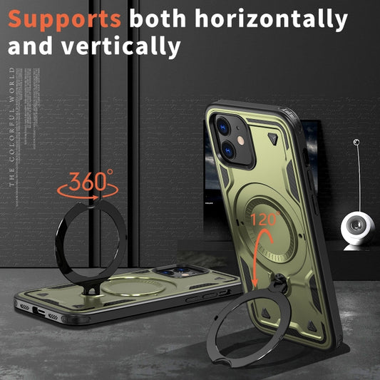 For iPhone 12 PC Hybrid TPU Armor MagSafe Ring Holder Phone Case(Olive Green) by buy2fix
