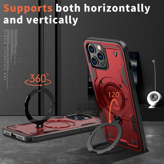 For iPhone 12 Pro PC Hybrid TPU Armor MagSafe Ring Holder Phone Case(Red) by buy2fix