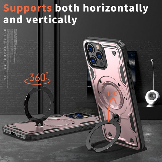 For iPhone 12 Pro PC Hybrid TPU Armor MagSafe Ring Holder Phone Case(Rose Gold) by buy2fix