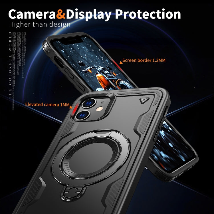 For iPhone 11 PC Hybrid TPU Armor MagSafe Ring Holder Phone Case(Black) by buy2fix