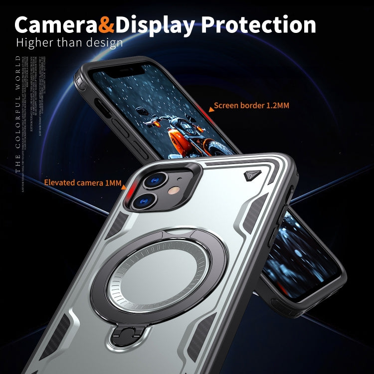 For iPhone 11 PC Hybrid TPU Armor MagSafe Ring Holder Phone Case(Grey) by buy2fix