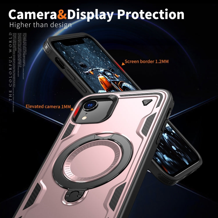 For iPhone XR PC Hybrid TPU Armor MagSafe Ring Holder Phone Case(Rose Gold) by buy2fix