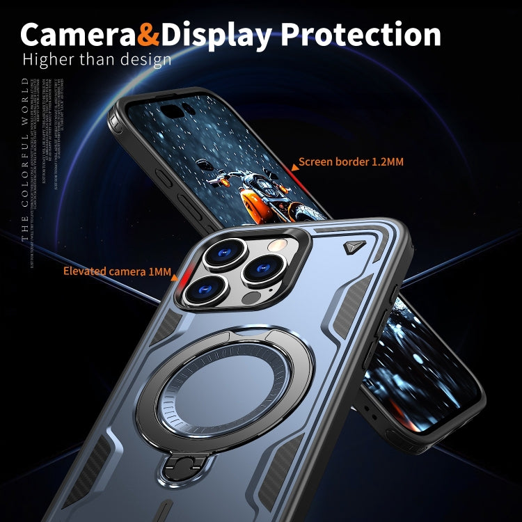 For iPhone 16 Pro Max PC Hybrid TPU Armor MagSafe Ring Holder Phone Case(Blue) by buy2fix