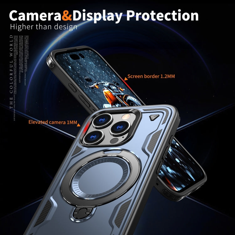 For iPhone 16 Pro PC Hybrid TPU Armor MagSafe Ring Holder Phone Case(Blue) by buy2fix