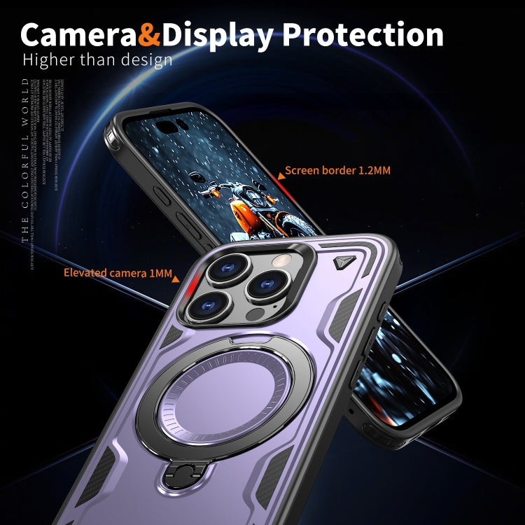 For iPhone 16 Pro PC Hybrid TPU Armor MagSafe Ring Holder Phone Case(Purple) by buy2fix