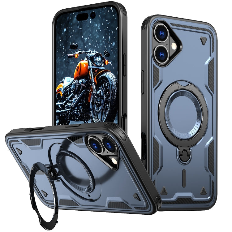 For iPhone 16 Plus PC Hybrid TPU Armor MagSafe Ring Holder Phone Case(Blue) - iPhone 16 Plus Cases by buy2fix | Online Shopping UK | buy2fix